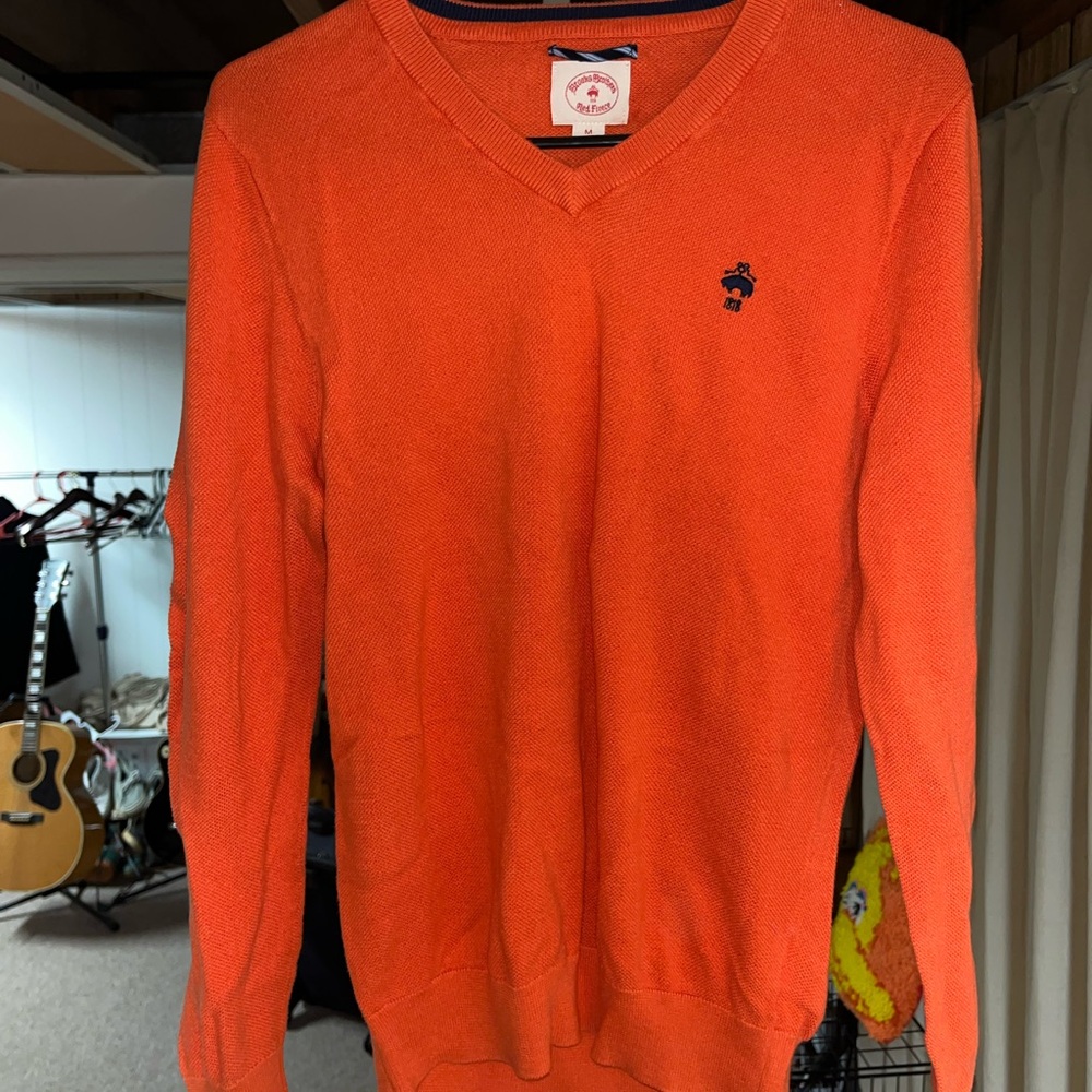 Brooks Brothers V-Neck Sweater in Bright Orange